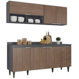 Armário De Cozinha Com Tampo Cp01 180cm Pérola Grafite/freijó Z34 - Mpozenato