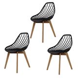 Conjunto 3 Cadeiras Para Sala Mesa Cozinha De Jantar Kaila Garden Wood Preta Base Madeira Suporta Até 120kg