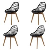 Conjunto 4 Cadeiras Para Sala Mesa Cozinha De Jantar Kaila Garden Wood Preta Base Madeira Suporta Até 120kg