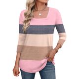 Top Lomon De Manga 3/4 Para Mulheres De Verão, Gola Quadrada, Coral M
