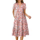 Vestido Anrabess, Casual De Verão, Manga Curta, Decote Em V, Midi, Feminino