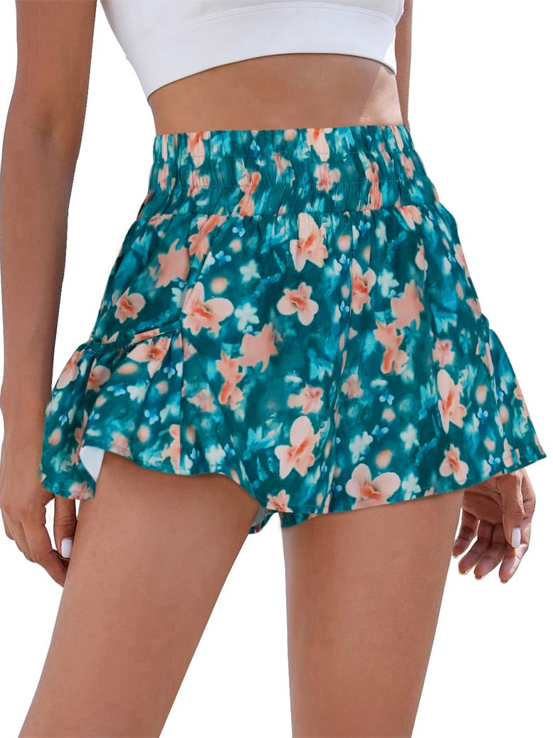 Shorts Bmjl Femininos, Atléticos, Corrida, Verão, Azuis, Florais, Xs