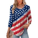 Camisa Feminina Xieerduo 4th Of July, Manga 3/4, Folgada, Vermelha E Branca
