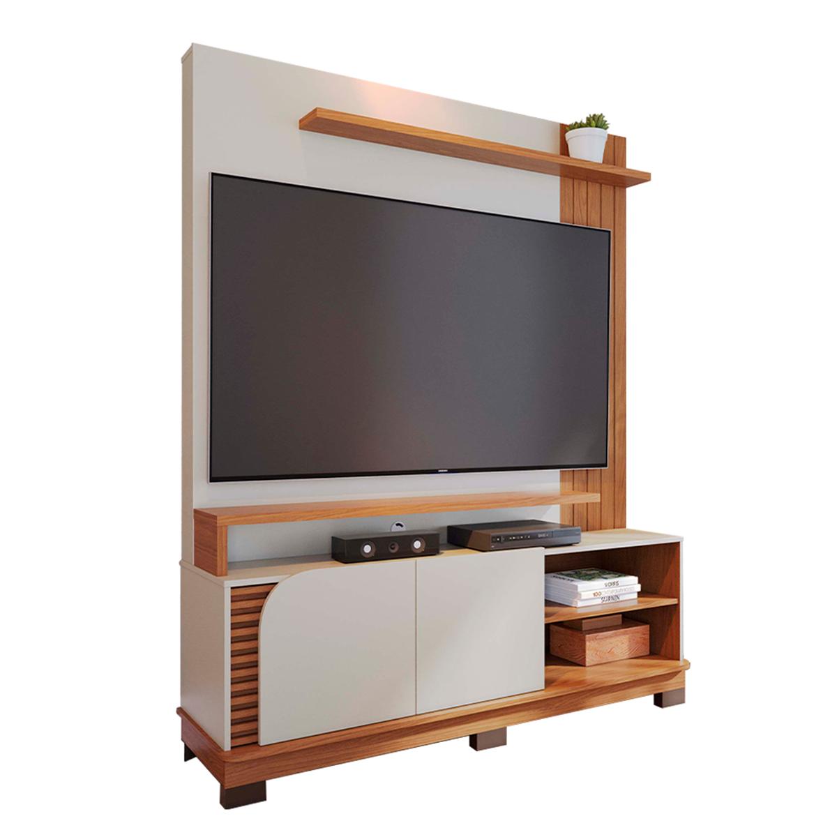 Home Estante Rack Jurere 1500 Led Para Tv Até 65 Polegadas Off White Matte/freijo