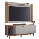 Rack Bancada Suíça Com Painel Ripado Sul Para Tv&#39;s Até 65 Polegadas Madeirado / Off White Notável