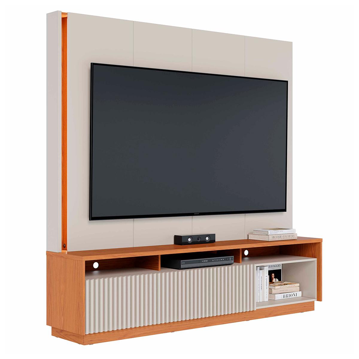 Home Estante Rack Jordão Para Tv Até 75 Polegadas Com Led Off White Matte/freijo