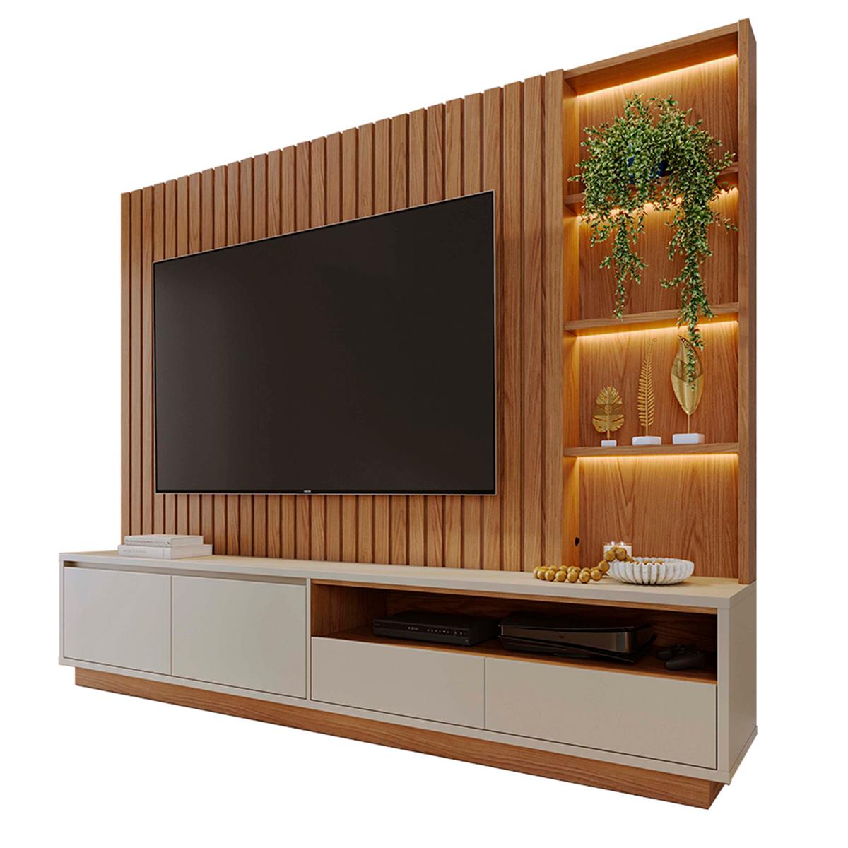 Home Estante Rack Cancun Para Tv Até 82 Polegadas Freijo/off White Matte