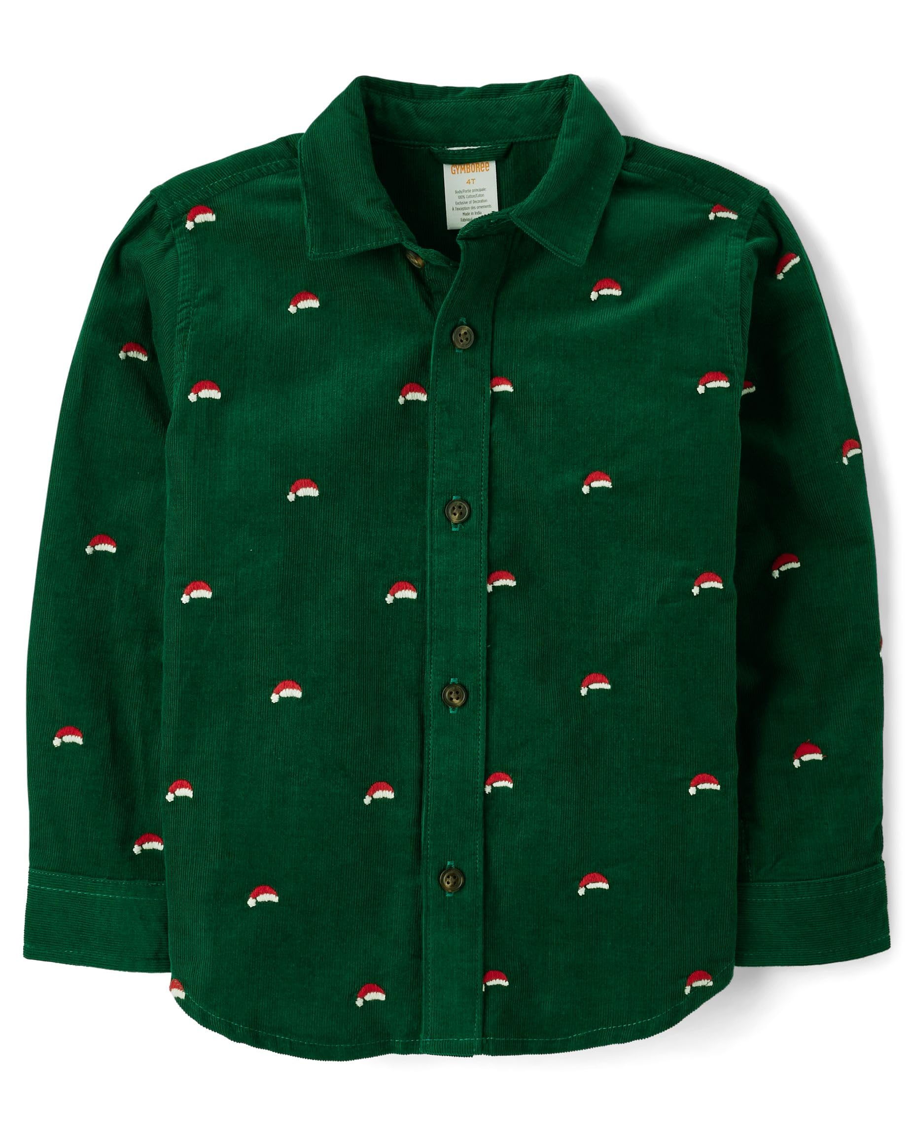Camisa Gymboree De Manga Comprida Com Botões Verdes, Chapéus De Papai Noel, Tamanho 8