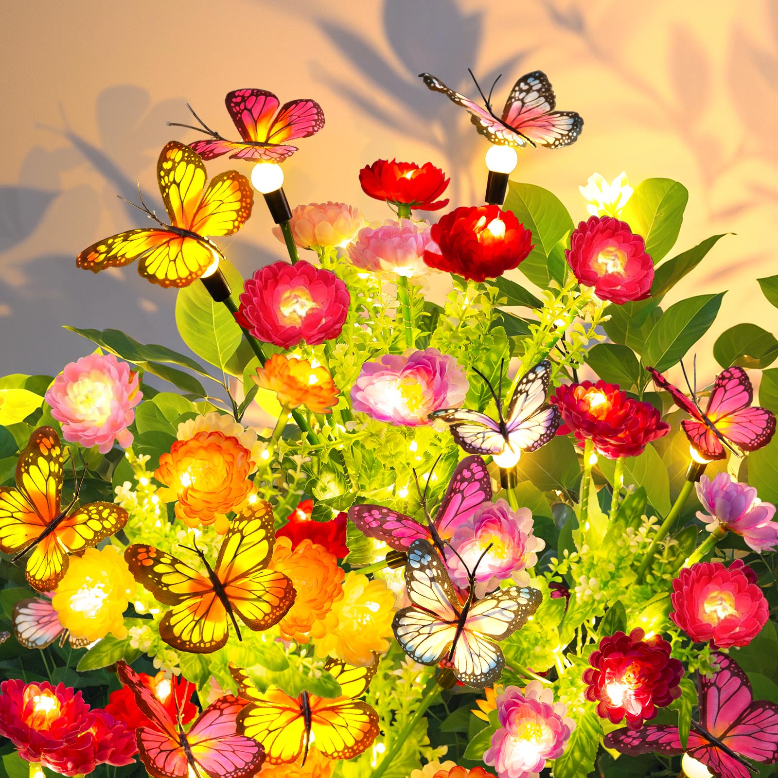 Luzes Solares De Jardim Garpar Swaying Com 9 Borboletas E 21 Flores