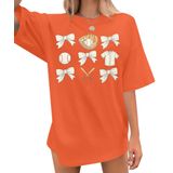 Camisa De Beisebol Feminina Mnlybaby Com Estampa De Laço De Beisebol De Tamanho Grande