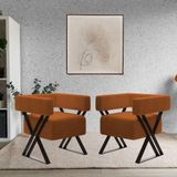 Kit 2 Poltrona Decorativa Aruba Pés Metal Estilo Industrial Bouclé Terracota