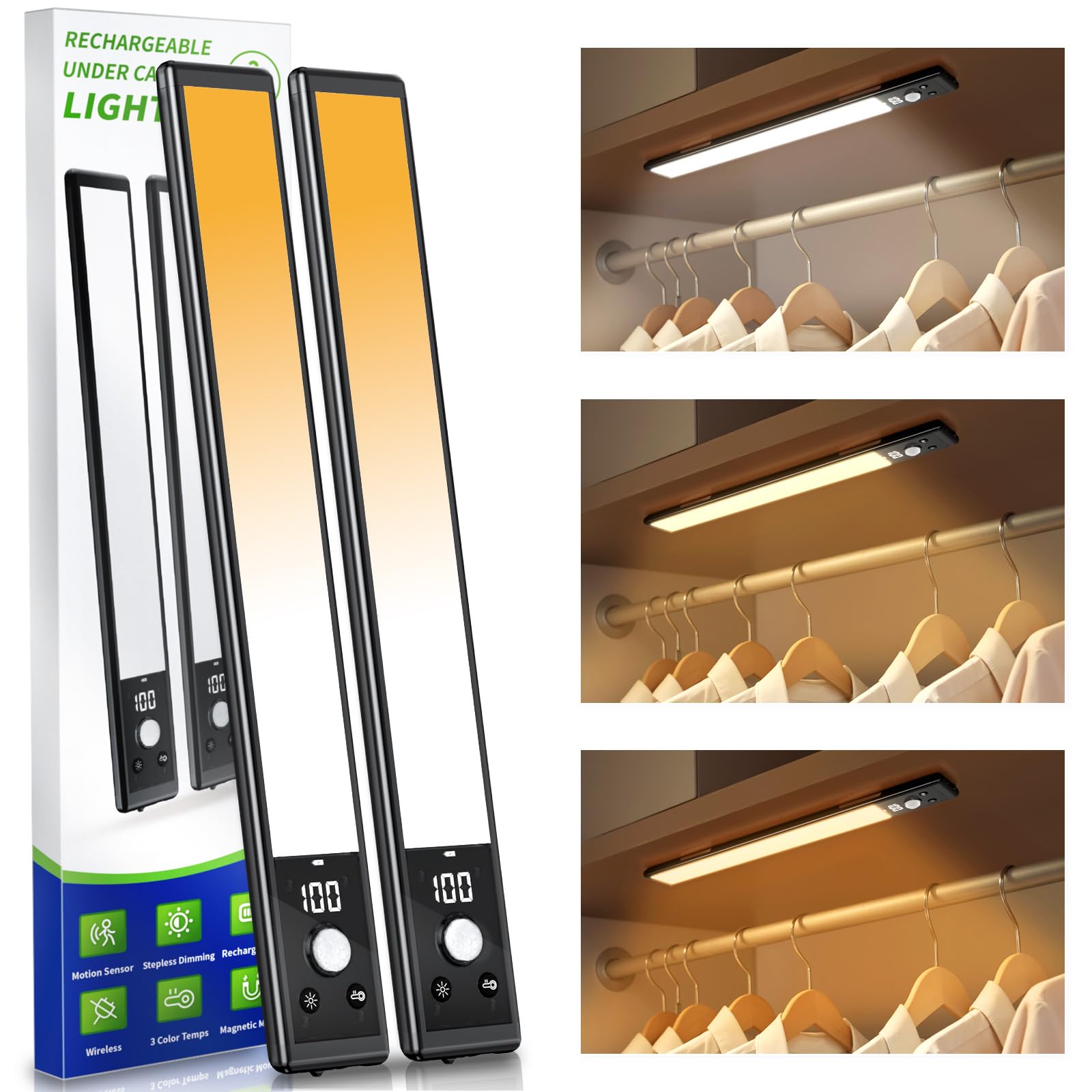 Luzes Recarregáveis Embaixo Do Gabinete Mpotmiy 52 Led, Pacote Com 2