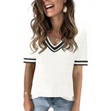 Suéter Feminino Kistore De Verão, Manga Curta, Decote Em V, Tricotado