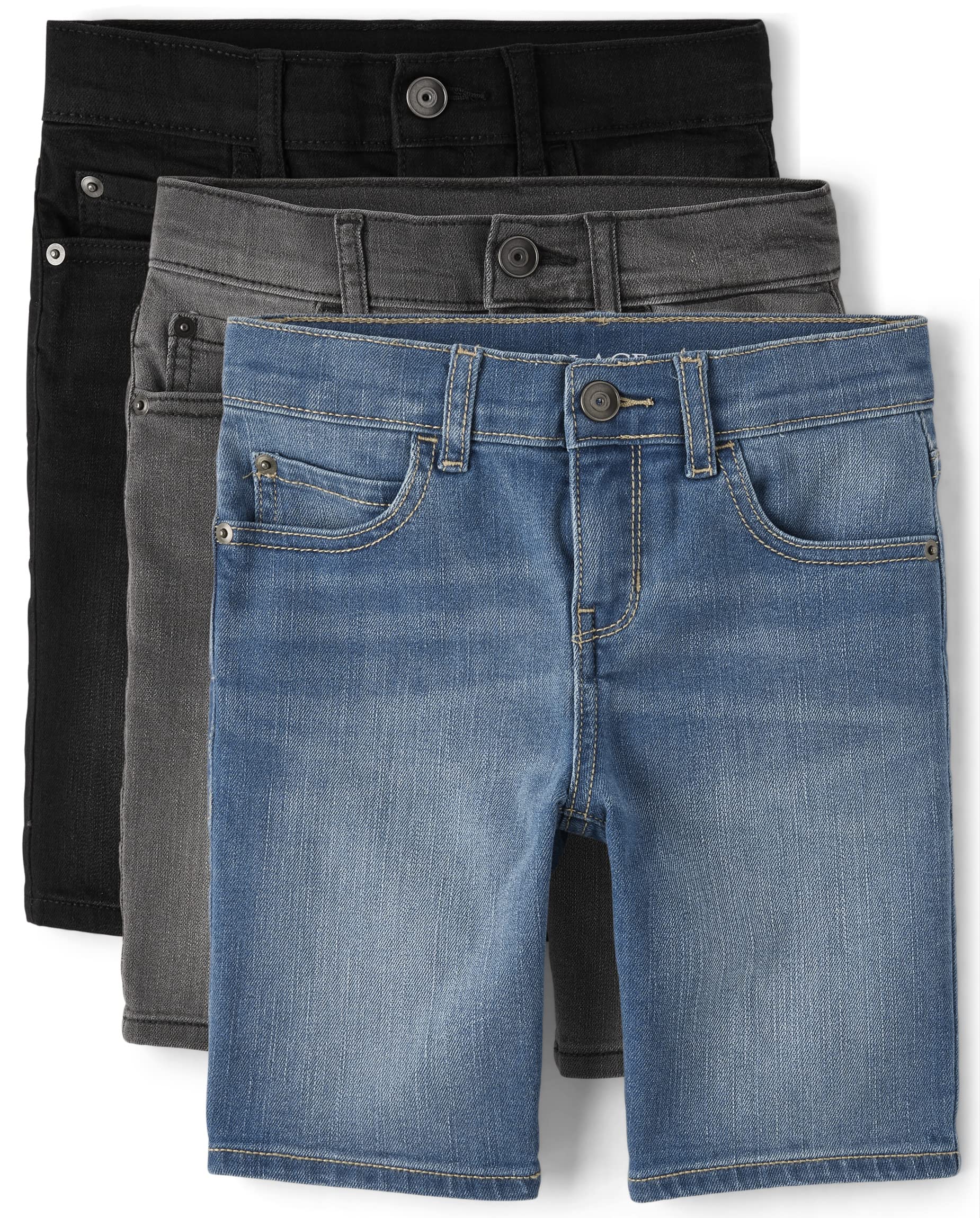 Shorts The Children's Place Boys Jeans Preto/cinza/azul, Pacote Com 3