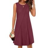 Vestido De Verão Merokeety 2025 Feminino Sem Mangas, Gola Redonda, Vinho Gg