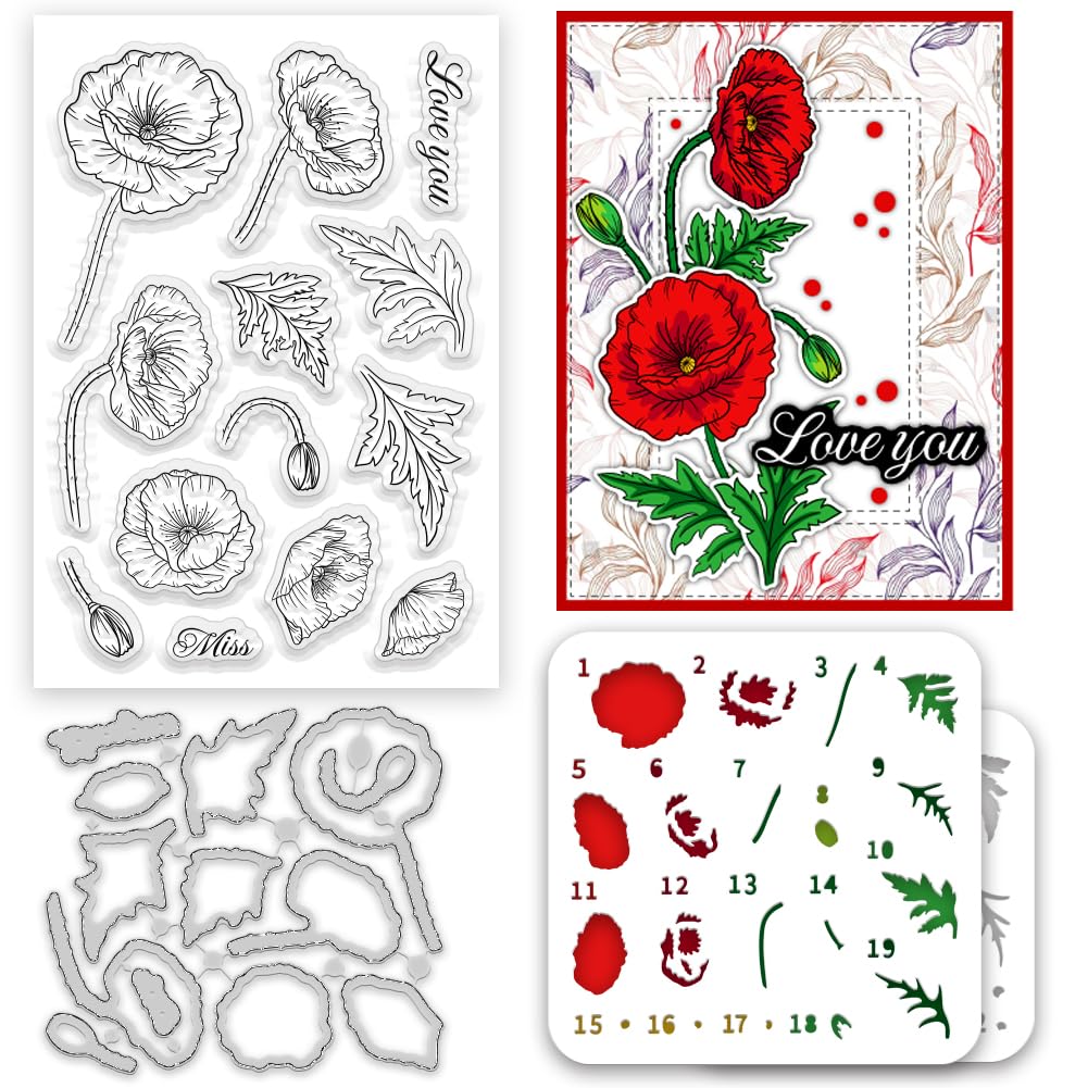 Stamp And Die Set Acringheet Flower Corn Poppy Para Fabricação De Cartões