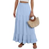 Saia Maxi Anrabess, Elástica, Cintura Alta, Balanço, Em Camadas, Linha A