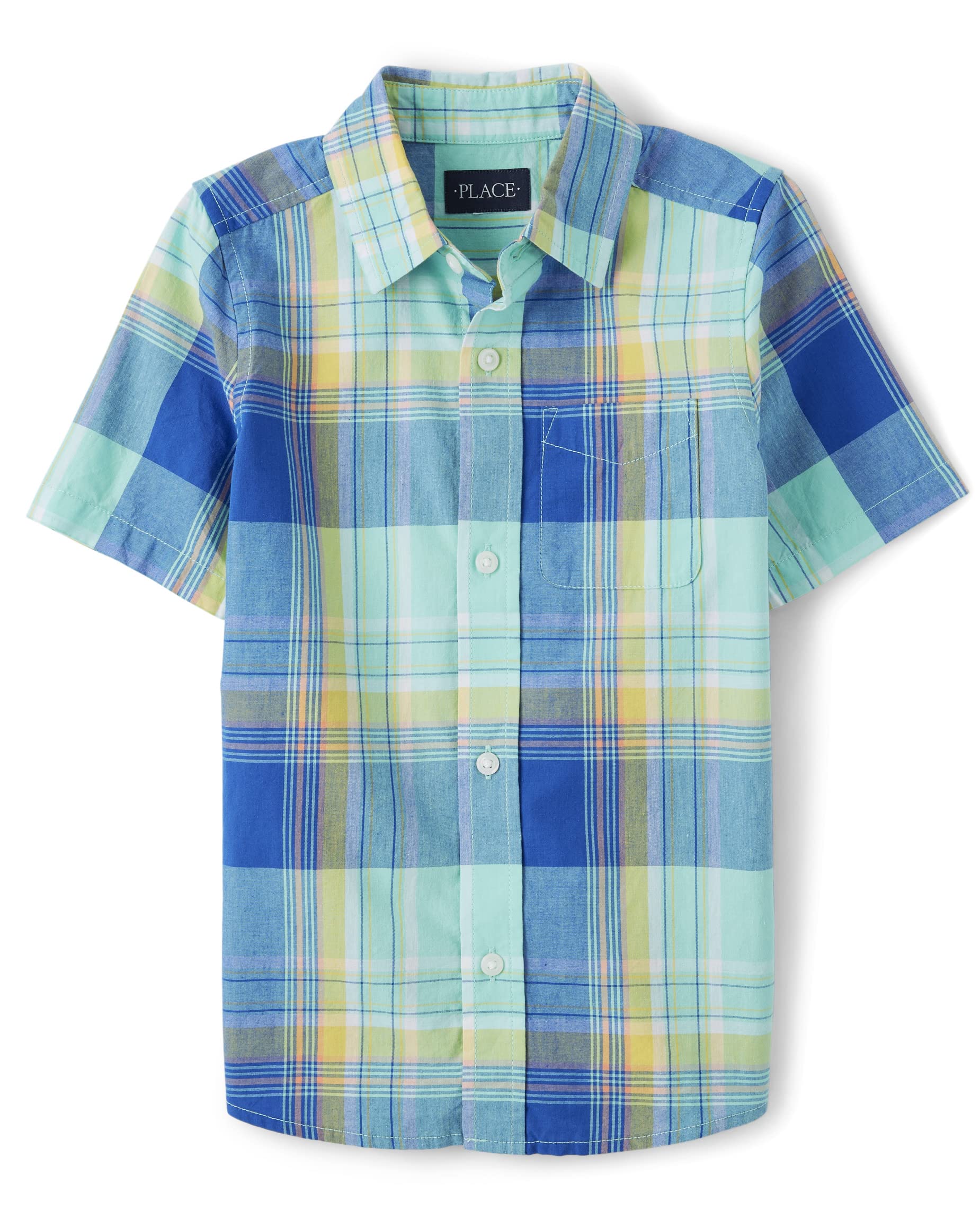 Camisa The Children's Place De Manga Curta Button Down Aqua 4
