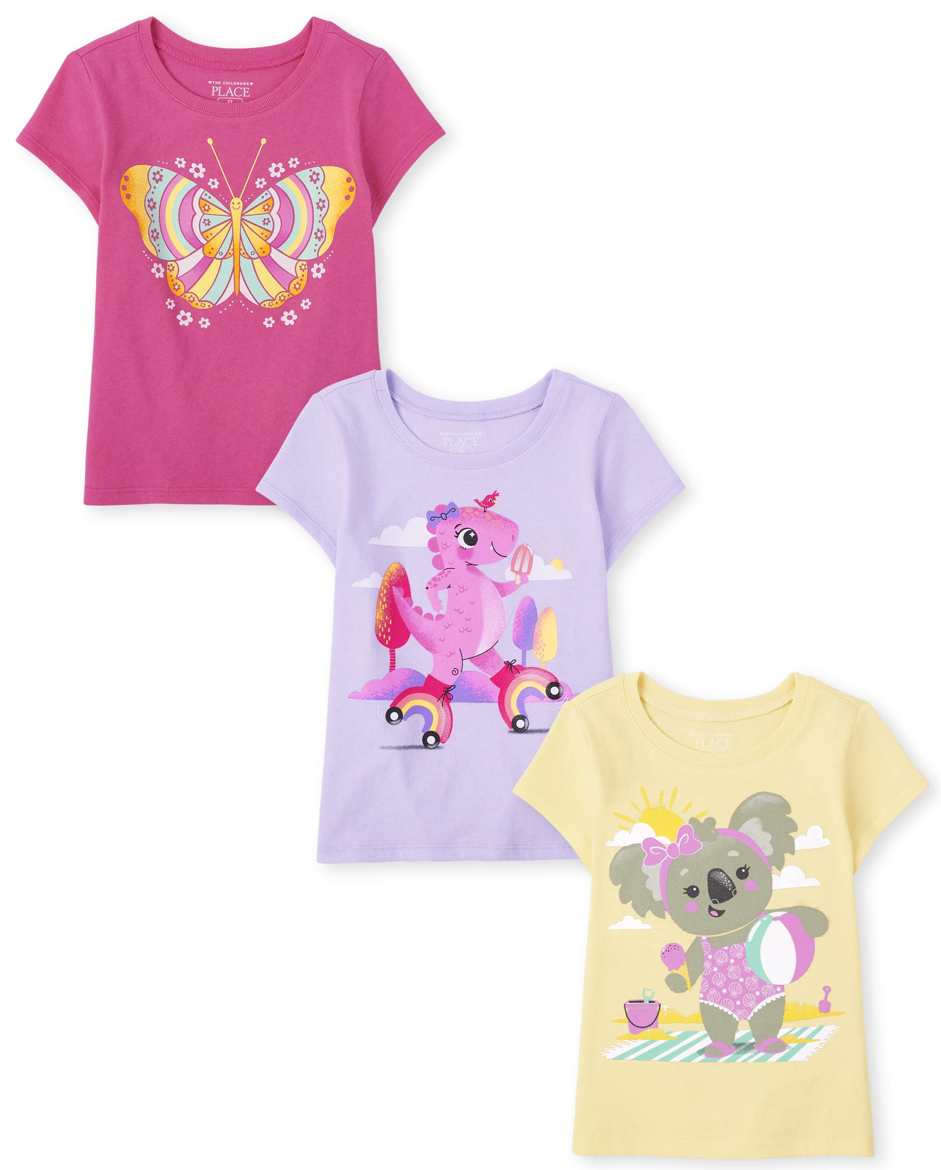 Camiseta The Children's Place Baby Toddler Girls, Pacote Com 3 Unidades