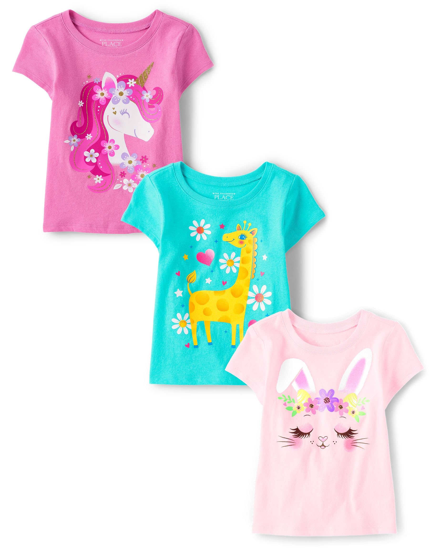 Camiseta The Children's Place Baby Girls, 4 Anos, Pacote Com 3