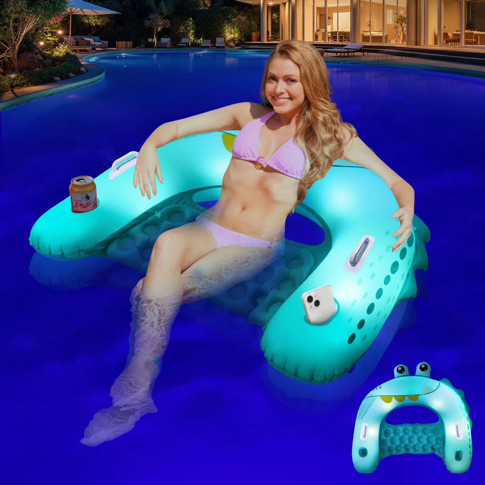 Cadeira Flutuante De Piscina Flyfreeu Com Luzes Solares Para Adultos