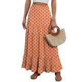 Saia Maxi Anrabess, Elástica De Cintura Alta, Em Camadas, Evasê, Floral