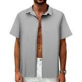 Camisa Mizvsitrd Listrada Para Homens De Manga Curta Com Botões