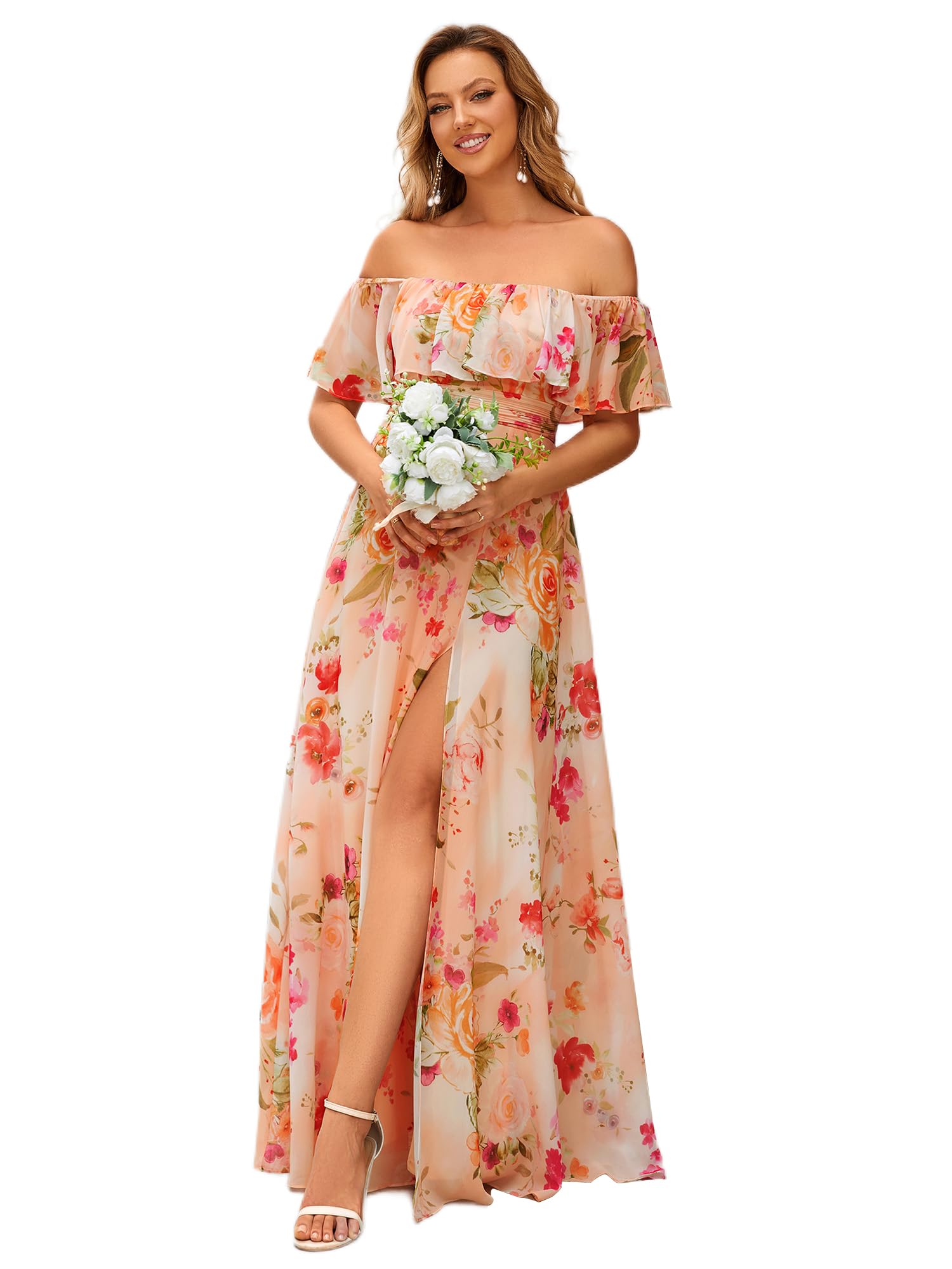 Vestido De Dama De Honra, Sempre Lindo, Chiffon, Pêssego, Eua, 6