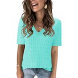 Suéter Feminino Kistore De Verão, Manga Curta, Decote Em V, Tricotado