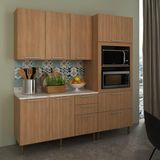 Cozinha Compacta 3 Peças Com Armário Paneleiro E Balcão Com Tampo Multimóveis Cr20450 Freijó/mármore Branco