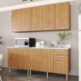 Cozinha Compacta 4 Peças Com Armário E Balcão Com Tampo Multimóveis Cr20448 Freijó/mármore Branco