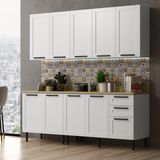 Cozinha Compacta Mdf 4 Peças Com Armário E Balcão Com Tampo Multimóveis Cr20453 Branco/carvalho Tropical