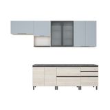 Cozinha Bartira Cristal Com 10 Portas, 3 Gavetas, 5 Prateleiras E Nicho Para Micro-ondas