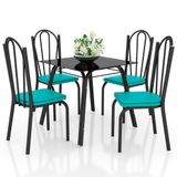 Jogo De Mesa Lótus Tampo De Vidro E 4 Cadeiras 121 Preto-azul Turquesa - Artefamol