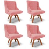 Kit 4 Cadeiras Estofadas Giratória Para Sala De Jantar Lia Suede Rosê - Ibiza