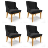 Kit 4 Cadeiras Estofadas Para Sala De Jantar Base Fixa De Madeira Castanho Lia Suede Preto - Ibiza