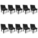 Kit 10 Cadeiras Estofadas Para Sala De Jantar Base Fixa De Madeira Preto Lia Suede Preto - Ibiza
