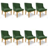 Kit 8 Cadeiras Estofadas Para Sala De Jantar Base Fixa De Madeira Castanho Lia Suede Verde - Ibiza