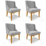 Kit 4 Cadeiras Estofadas Para Sala De Jantar Base Fixa De Madeira Castanho Lia Suede Cinza - Ibiza