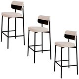 Banqueta Alta Bar Estofada Kit 3 Ella M25 Linho Palha-preto - Mpozenato
