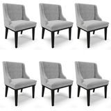 Kit 6 Cadeiras Estofadas Para Sala De Jantar Base Fixa De Madeira Preto Lia Suede Cinza - Ibiza