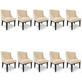 Kit 10 Cadeiras Estofadas Para Sala De Jantar Base Fixa De Madeira Preto Lia Suede Bege - Ibiza