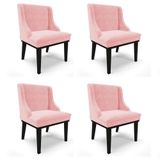 Kit 4 Cadeiras Estofadas Para Sala De Jantar Base Fixa De Madeira Preto Lia Suede Rosa Bebê - Ibiza