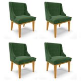 Kit 4 Cadeiras Estofadas Para Sala De Jantar Base Fixa De Madeira Castanho Lia Suede Verde - Ibiza