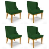 Kit 4 Cadeiras Estofadas Para Sala De Jantar Base Fixa De Madeira Castanho Lia Veludo Verde - Ibiza