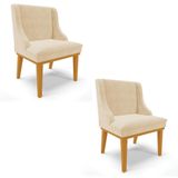 Kit 2 Cadeiras Estofadas Para Sala De Jantar Base Fixa De Madeira Castanho Lia Suede Bege - Ibiza