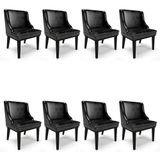 Kit 8 Cadeiras Estofadas Base Fixa De Madeira Preto Lia Sintético Premium Preto - Ibiza
