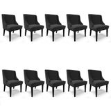 Kit 10 Cadeiras Estofadas Para Sala De Jantar Base Fixa De Madeira Preto Lia Veludo Preto - Ibiza
