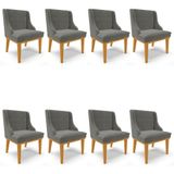 Kit 8 Cadeiras Estofadas Para Sala De Jantar Base Fixa De Madeira Castanho Lia Suede Grafite - Ibiza