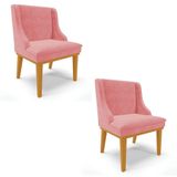 Kit 2 Cadeiras Estofadas Para Sala De Jantar Base Fixa De Madeira Castanho Lia Suede Rosê - Ibiza